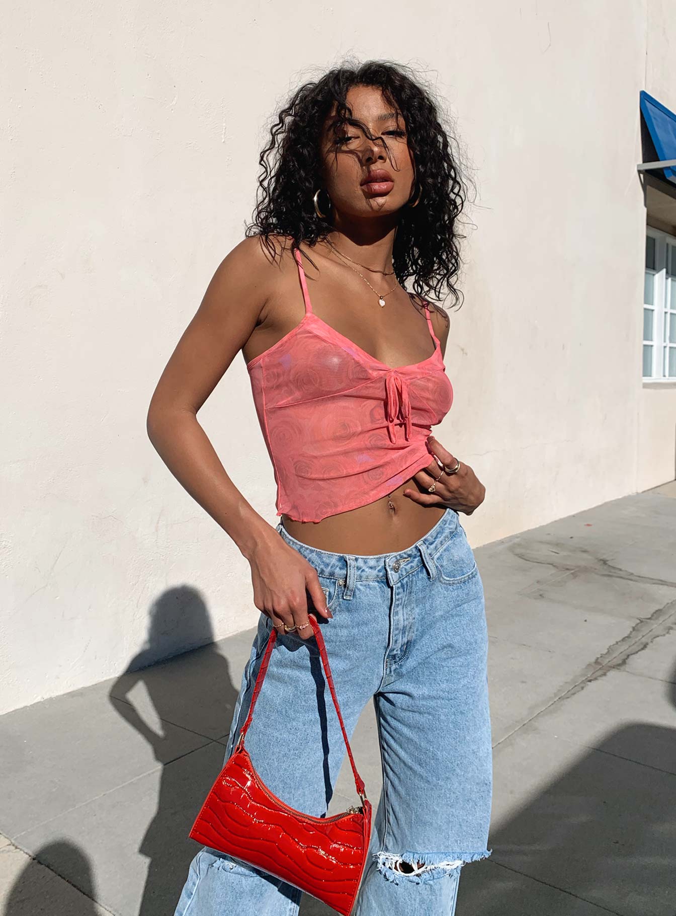 back view of model wearing Princess Polly Love Bites Cami Roses 