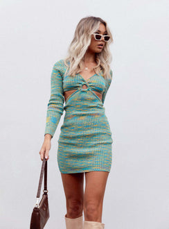 back view of model wearing Princess Polly Lucia Cut Out Mini Dress Green 