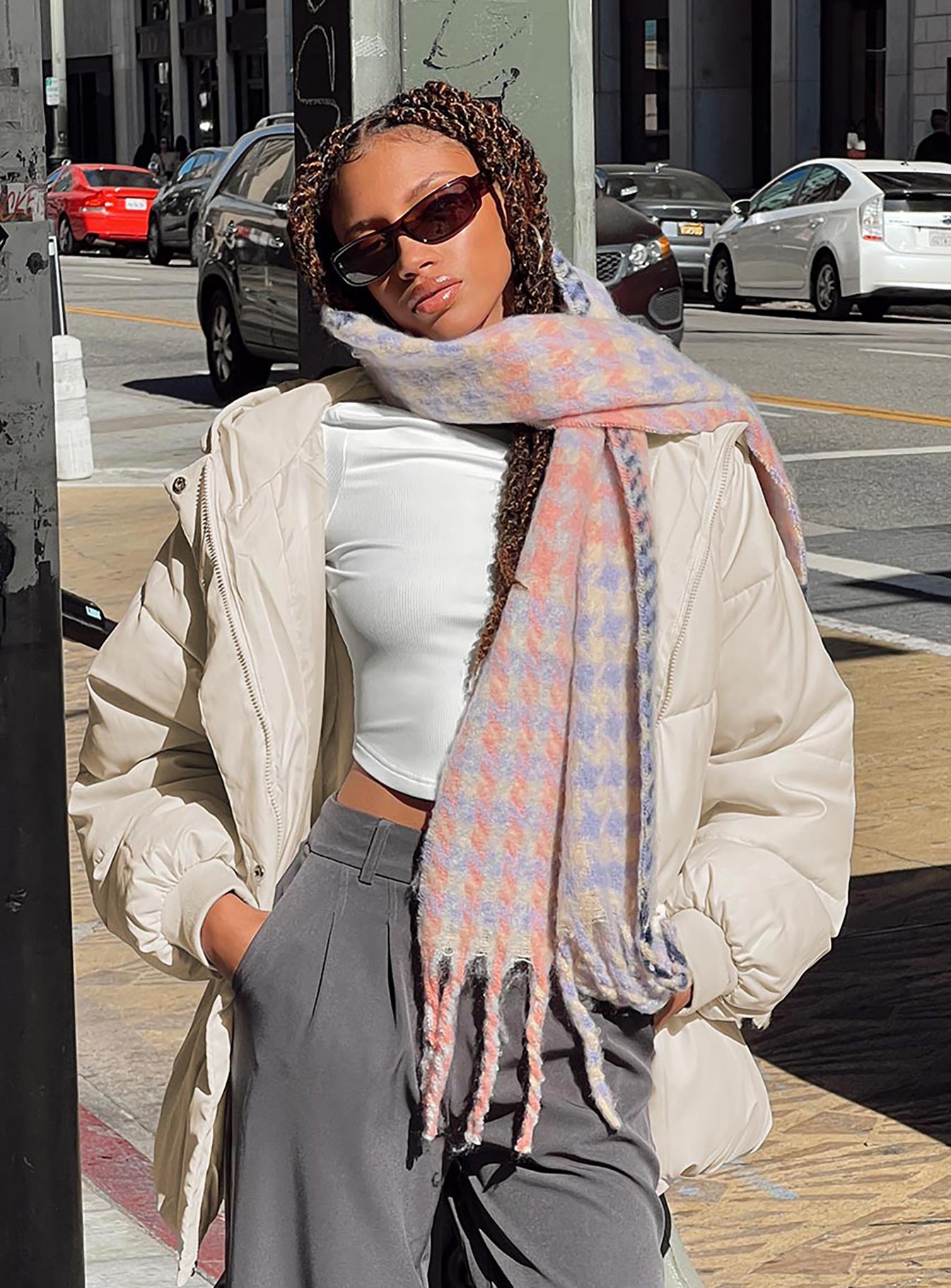 Maizie Houndstooth Scarf Pink Multi Princess Polly