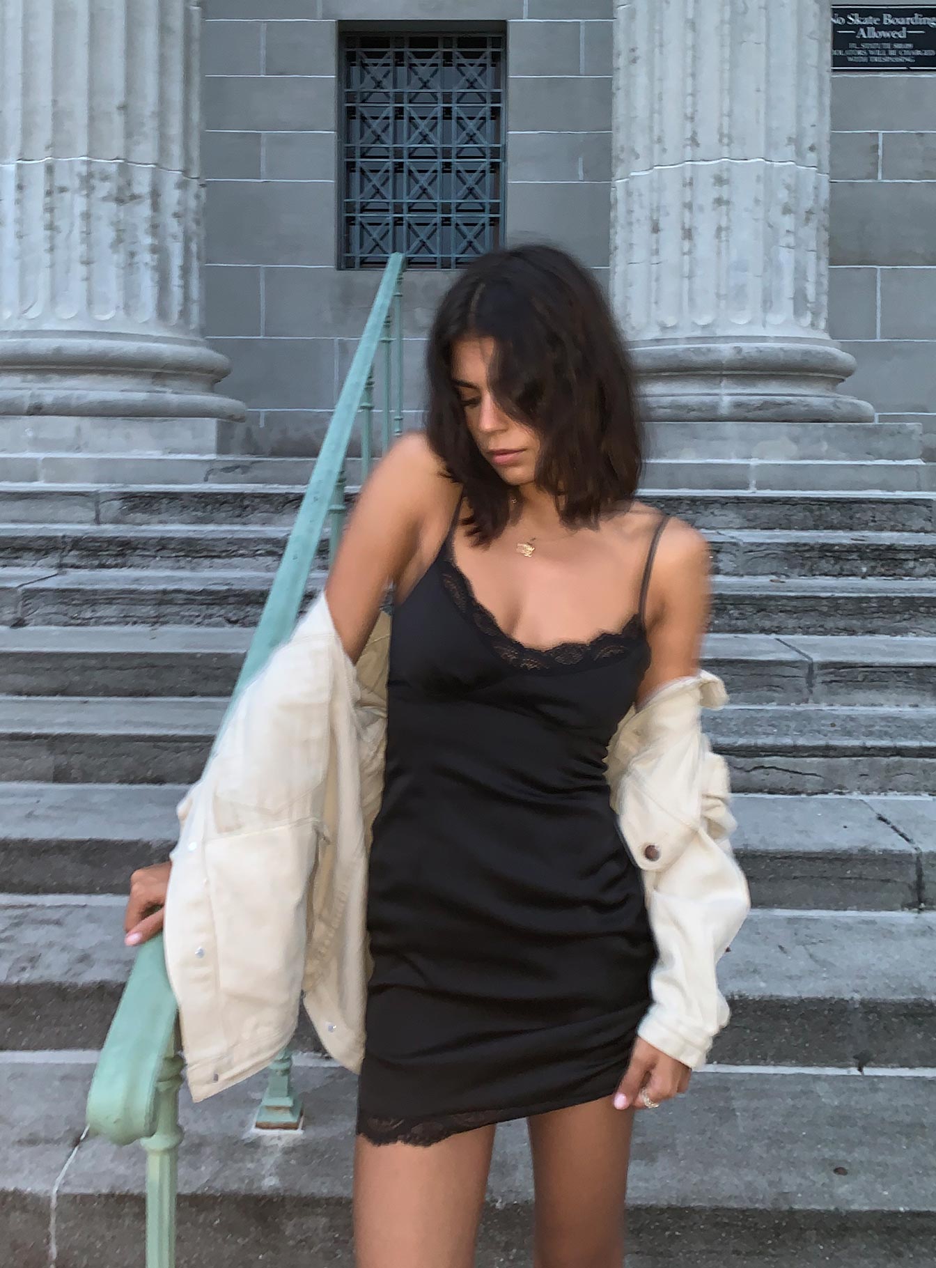 side view of model wearing Princess Polly Maple Mae Mini Dress Black 