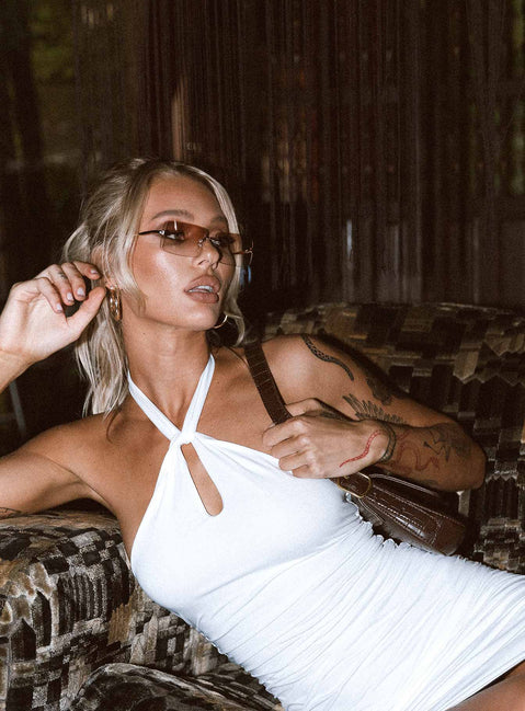 front view of model wearing Princess Polly Masen Mini Dress White 