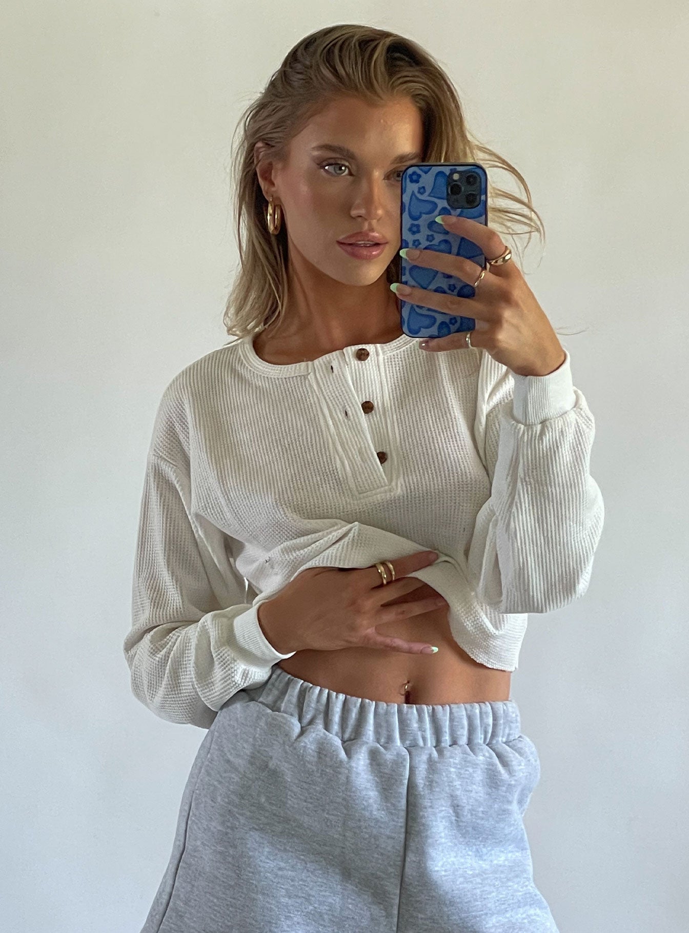 Mia Cropped Henley White Princess Polly  regular 