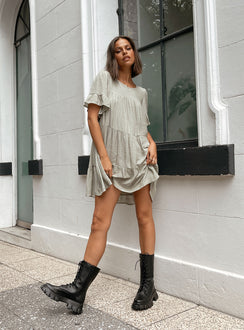 front view of model wearing Princess Polly Miami Mini Dress Sage 