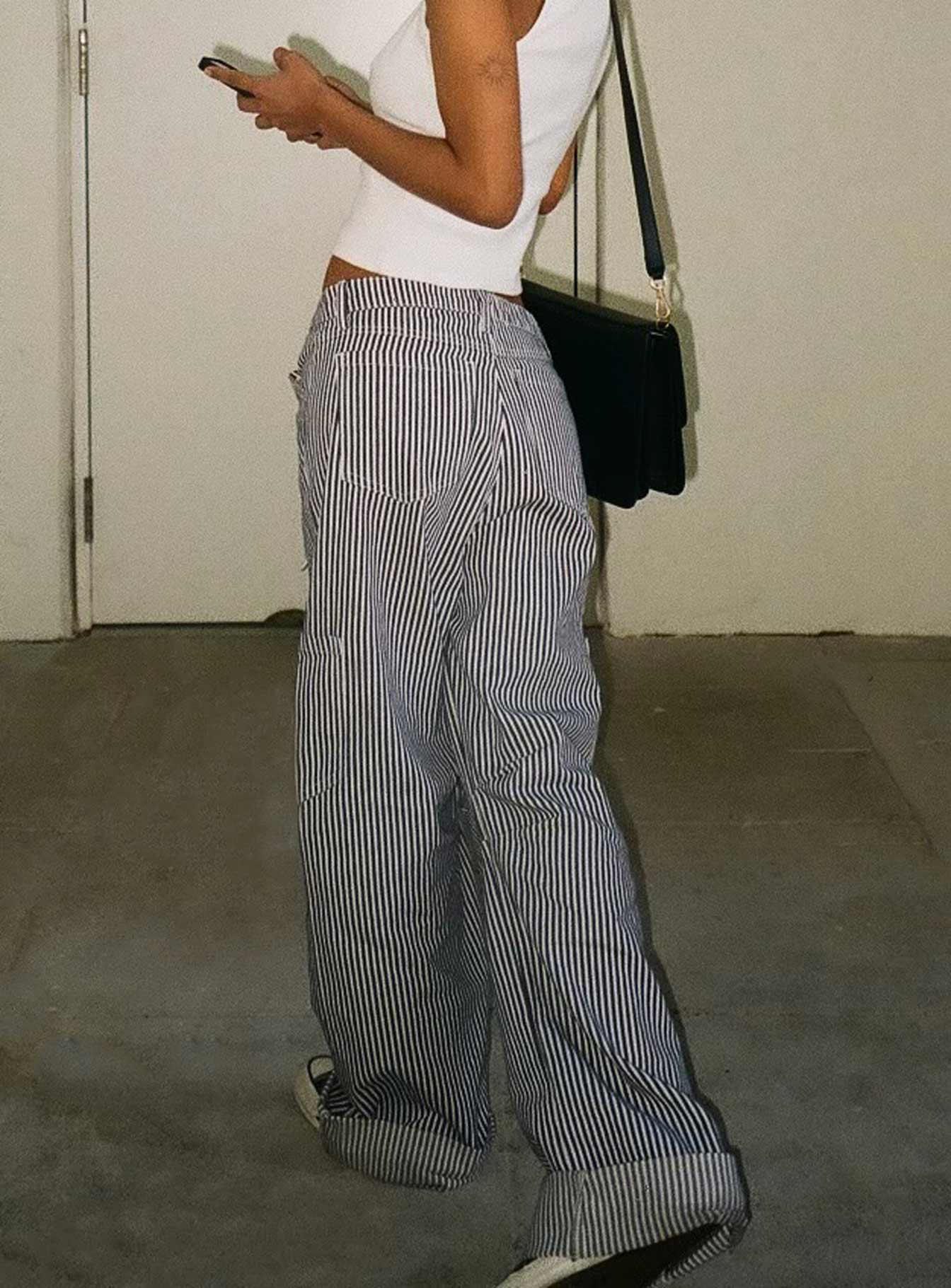 product Princess Polly Low Rise Pants  Miami Vice Pants Navy Pinstripe