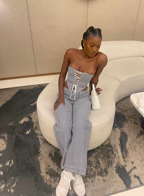 product Princess Polly Low Rise Pants  Miami Vice Pants Navy Pinstripe