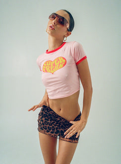 back view of model wearing Princess Polly Lidya Ultra Micro Mini Skirt Leopard 