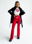 front view of model wearing Princess Polly Loriella Flare Pants Red 