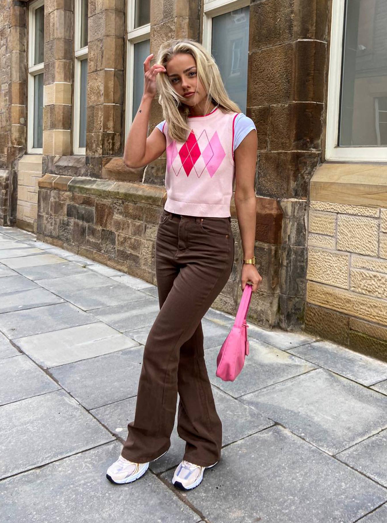 side view of model wearing Princess Polly Motel Bootleg Jeans Rich Brown High Waisted 