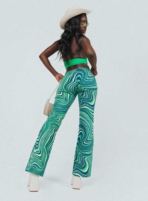 back view of model wearing Princess Polly Motel Coban Trouser 70s Ripple Green 