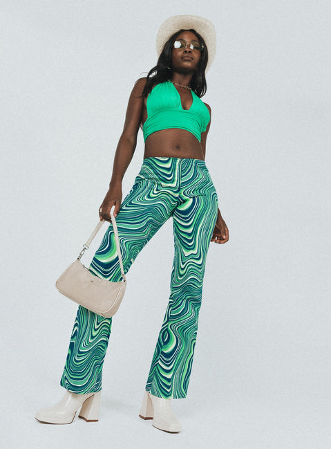 front view of model wearing Princess Polly Motel Coban Trouser 70s Ripple Green 