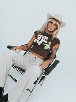 back view of model wearing Princess Polly Motel Tinsi Top Deep Mahogany Cream of the Crop 