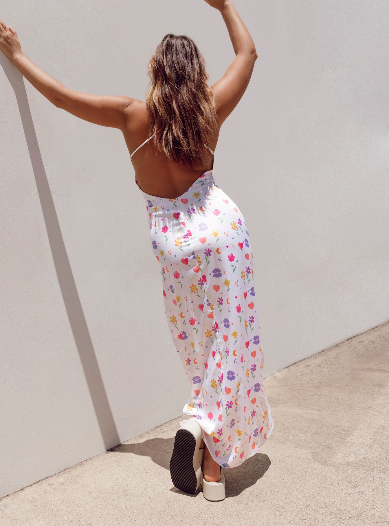 back view of model wearing Princess Polly My Love Maxi Dress White Multi 
