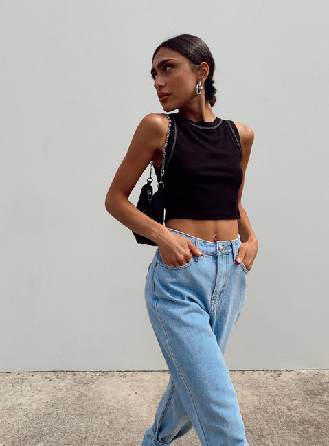 front view of model wearing Princess Polly Neisha Top Black 