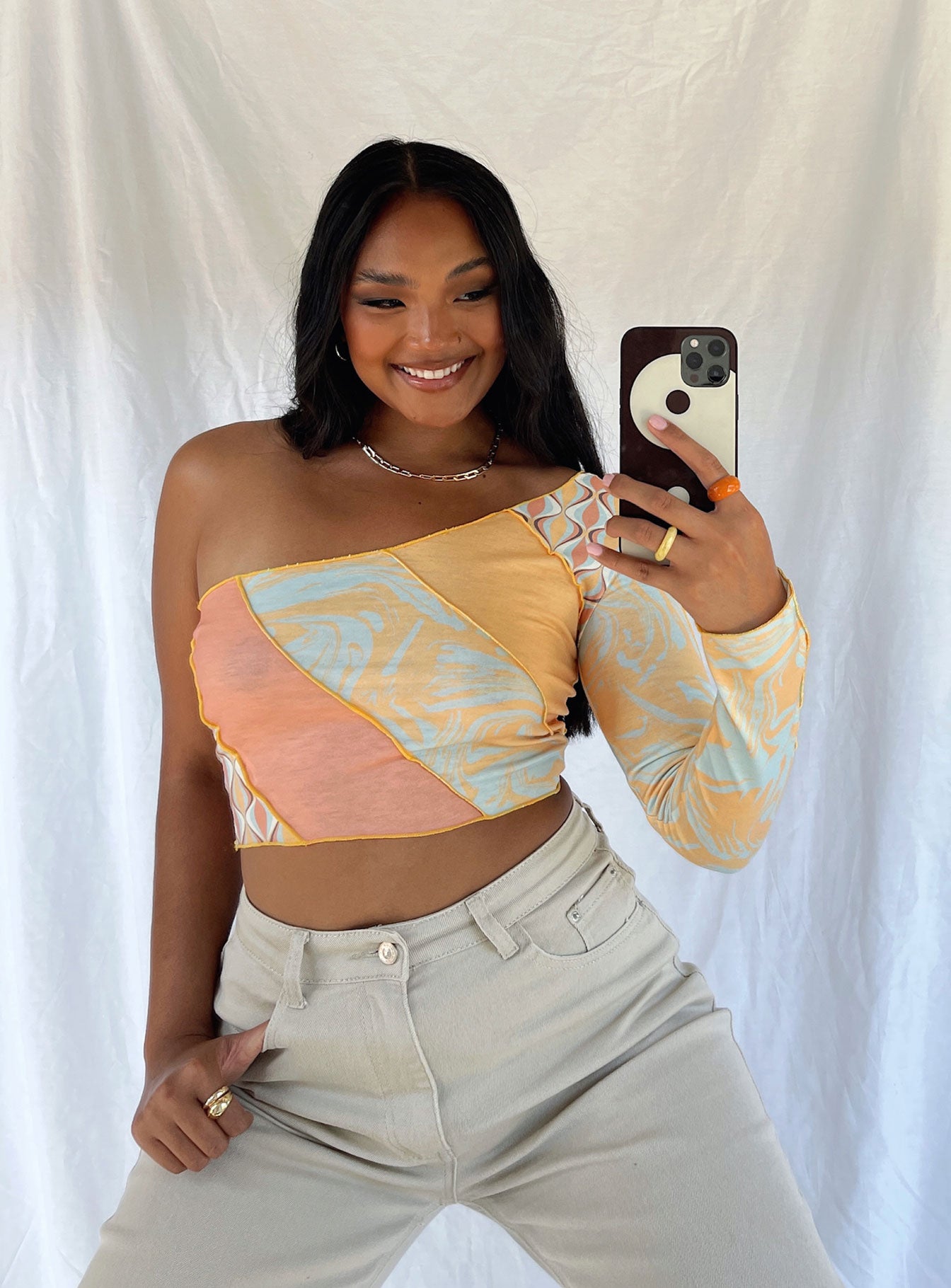 front view of model wearing Princess Polly Otis Top Orange 