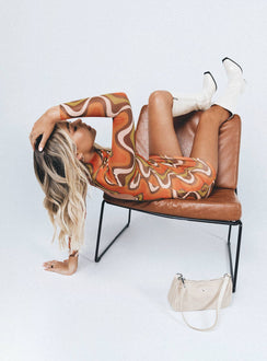 product Princess Polly Asymmetric Neckline  Orion Long Sleeve Mini Dress Orange Multi