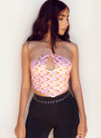 back view of model wearing Princess Polly Payne Top Pink Multi 