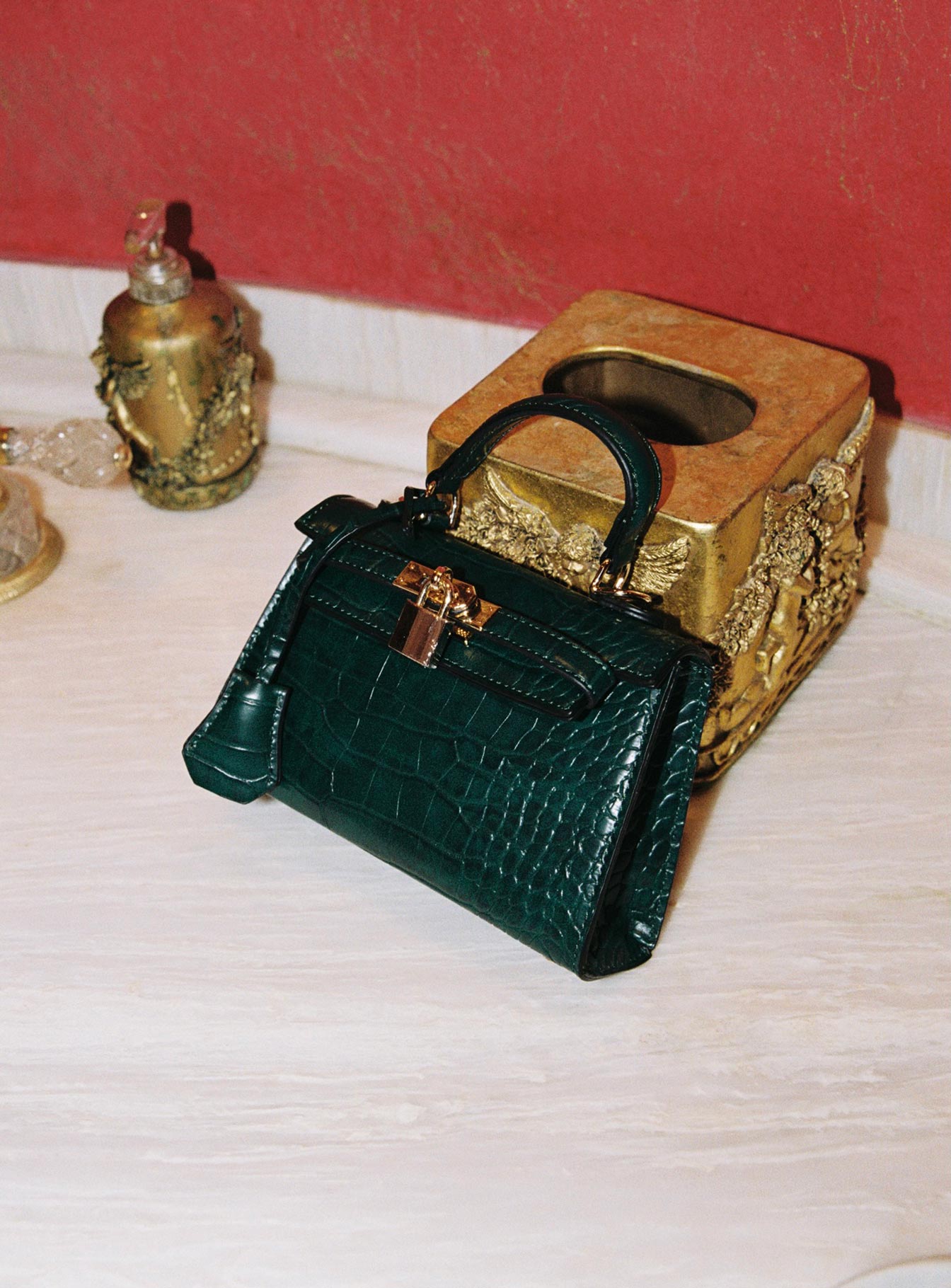 Peta & Jain Hedi Mini Top Handle Bag Green Croc