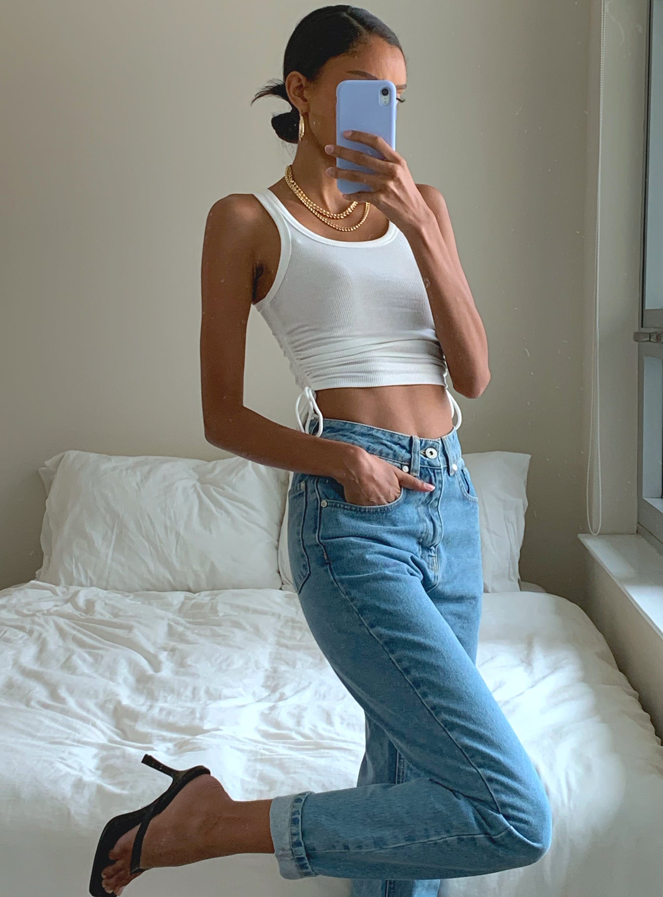 front view of model wearing Princess Polly Ragged Priest Cougar Jean Mid Rise 