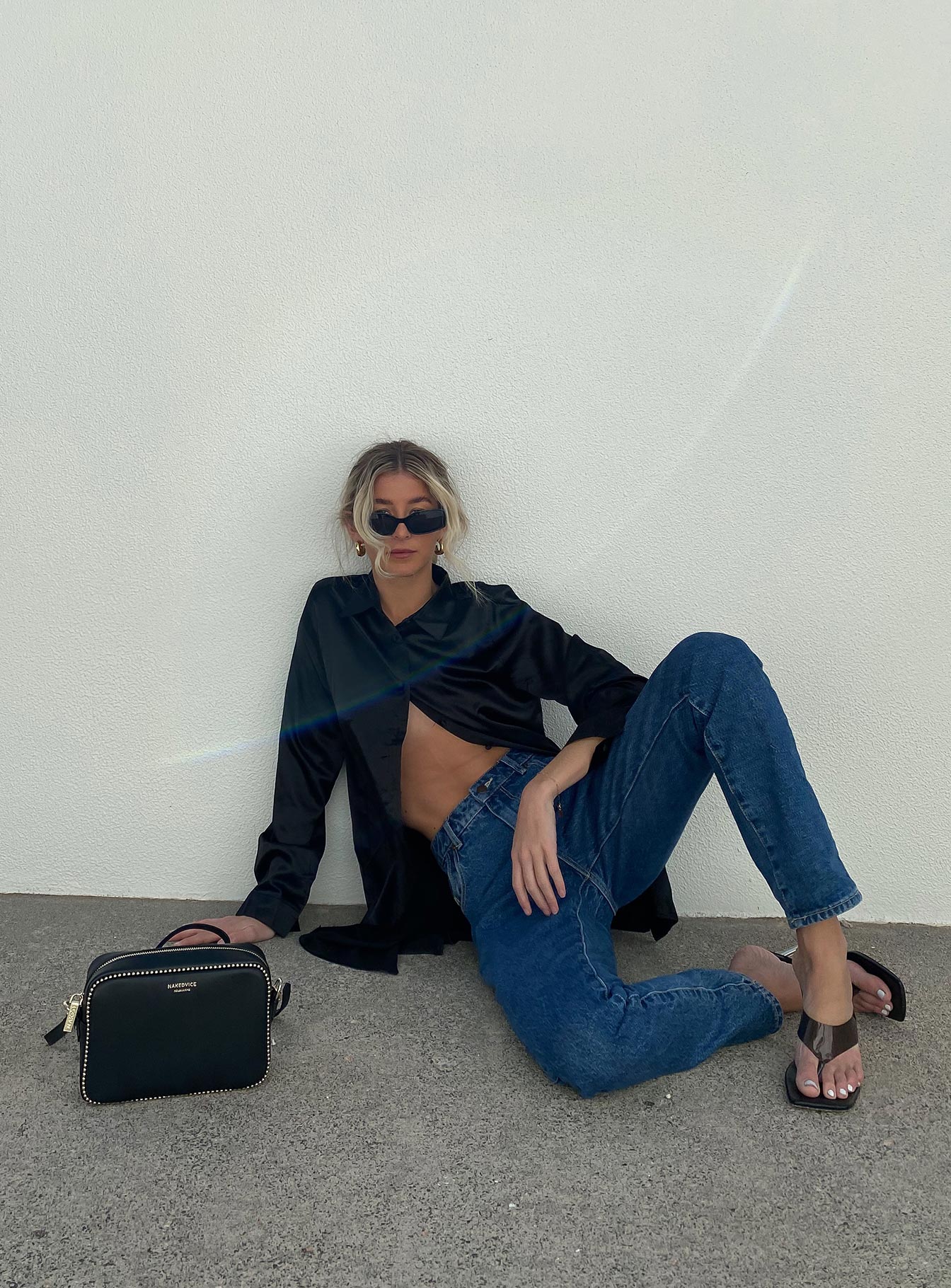 product Princess Polly Asymmetric Neckline  90210 Satin Shirt Mini Dress Black Eco