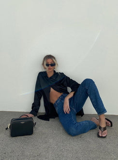 product Princess Polly Asymmetric Neckline  90210 Satin Shirt Mini Dress Black Eco