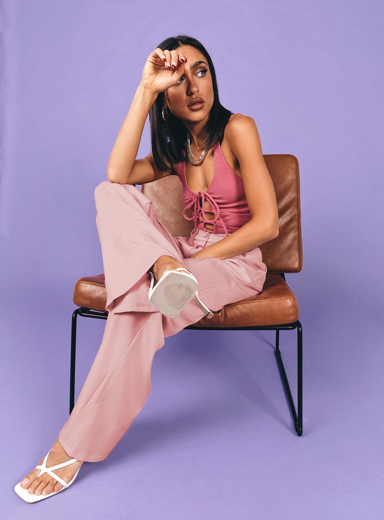 side view of model wearing Princess Polly Raddix Top Pink 