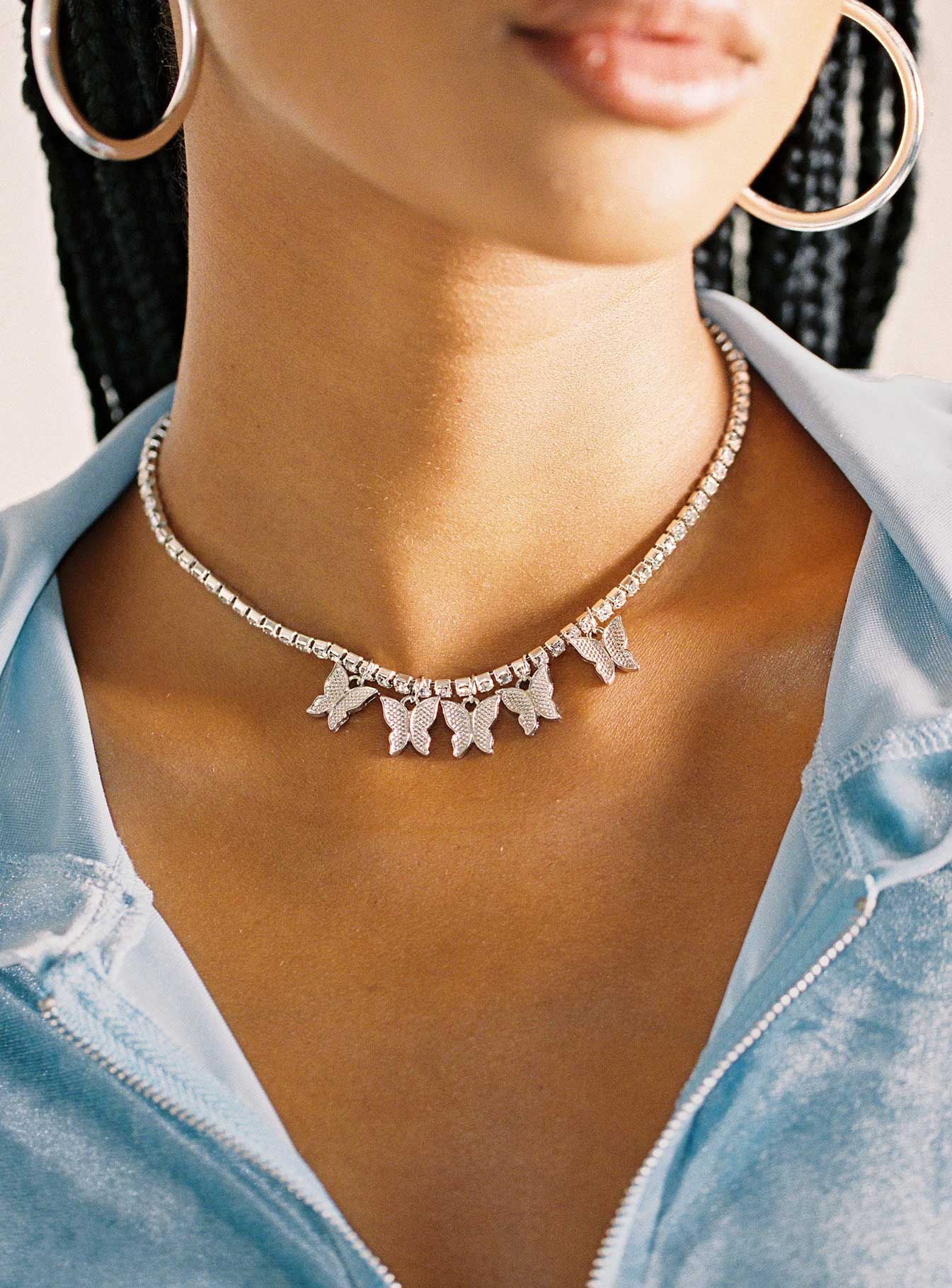 Silver butterfly clearance choker necklace