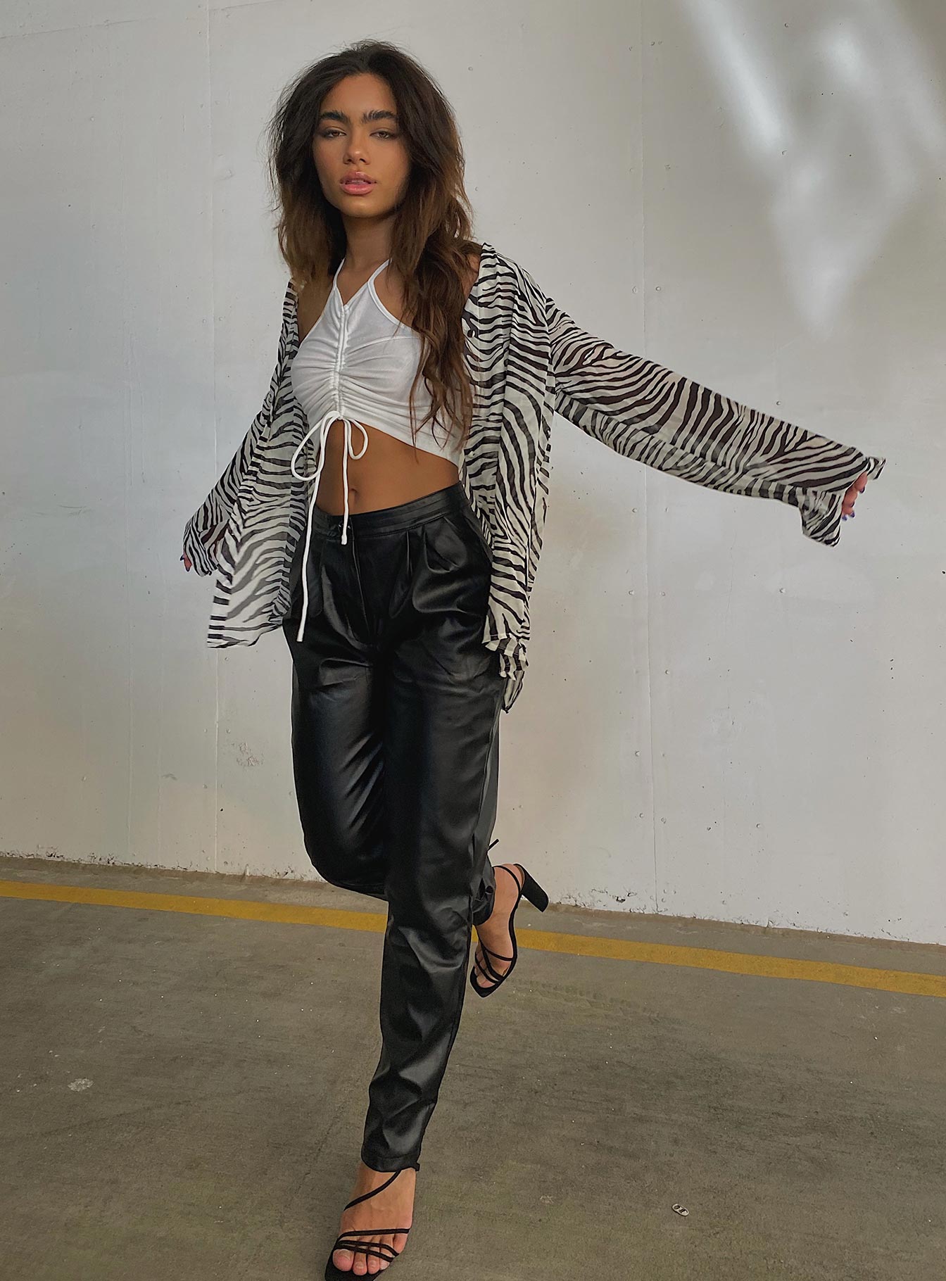 front view of model wearing Princess Polly Love Club Pants Black 