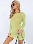 front view of model wearing Princess Polly Tallie Knit Mini Dress Green Crew Neck 