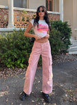 side view of model wearing Princess Polly The Ragged Priest Brat Jeans Pink Mid Rise 