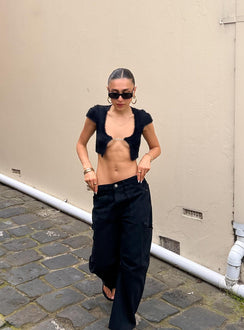 back view of model wearing Princess Polly Westside Crop Black 