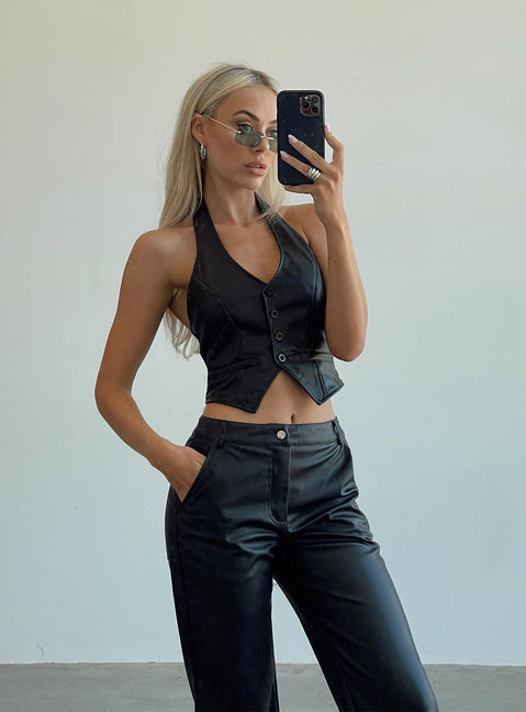 front view of model wearing Princess Polly Hollie Vest Black Eco 