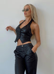 side view of model wearing Princess Polly Hollie Vest Black Eco 