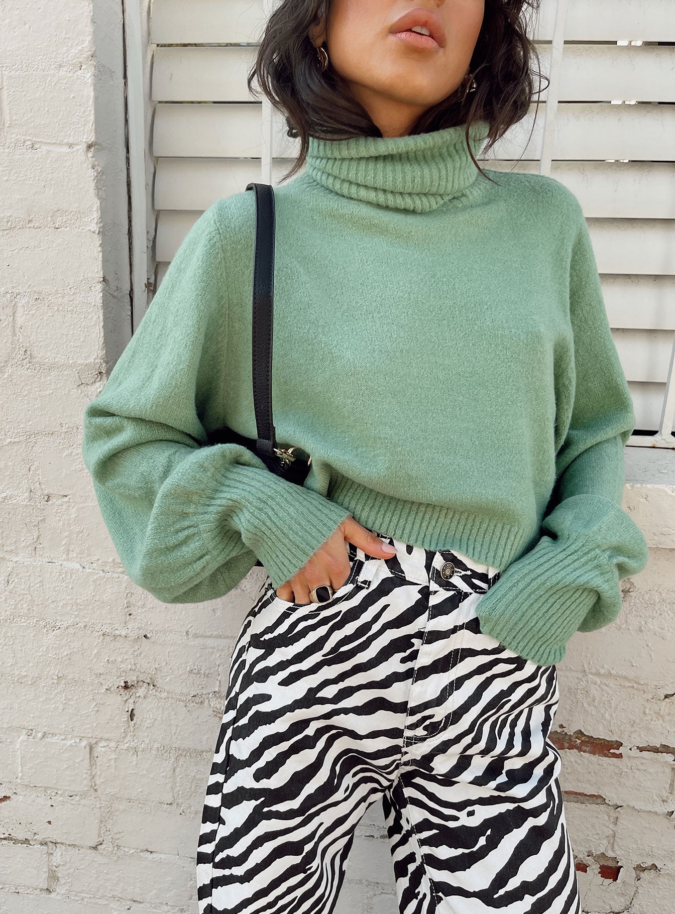 Zahara Cropped Turtleneck Sweater Green Princess Polly  Cropped 