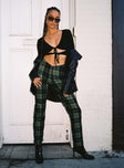 side view of model wearing Princess Polly Zara Pant Green Check 