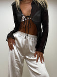 Front view of model wearing  front Princess Polly Full Sleeves Square Neck  Dionte Long Sleeve Top Black