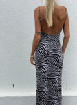 Front view of model wearing  front Princess Polly Scoop Neck  Knox Maxi Dress Zebra