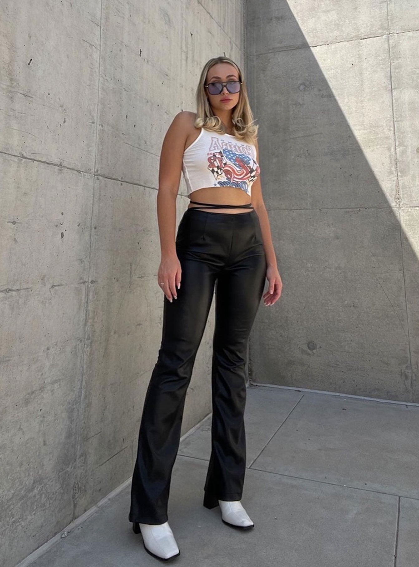 front view of model wearing Princess Polly Motel Zerbe Trouser Black 