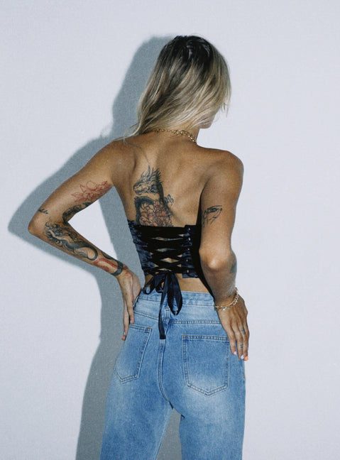 back view of model wearing Princess Polly Maya Corset Top Black 