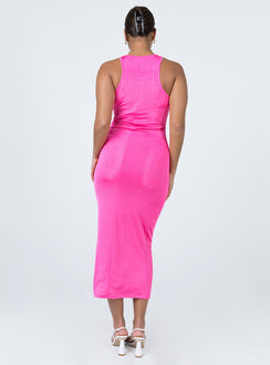 back view of model wearing Princess Polly Everlast Midi Dress Hot Pink 
