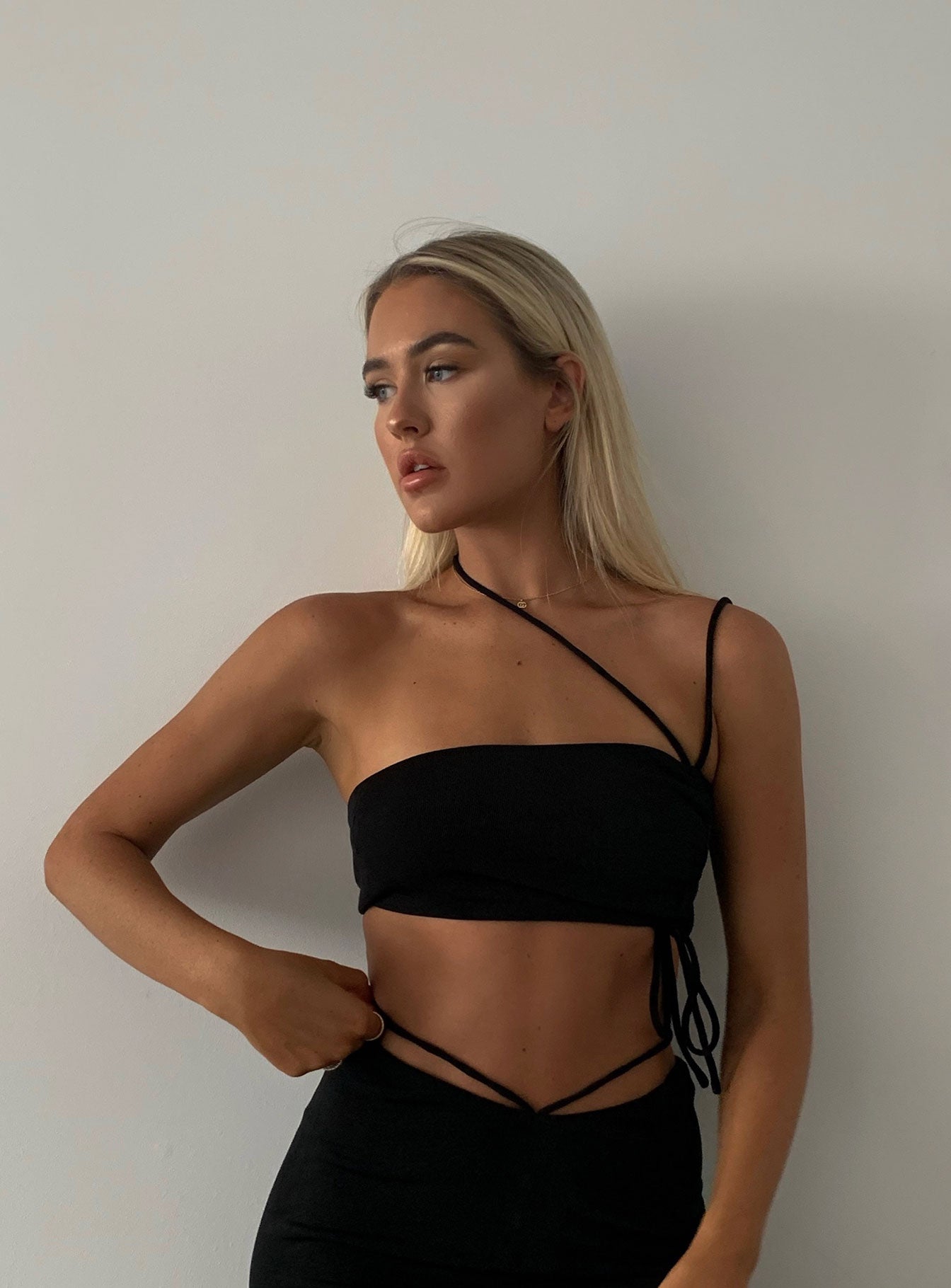 front view of model wearing Princess Polly Davina Top Black 