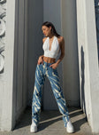 side view of model wearing Princess Polly Alabama Jean Tie Dye Denim Mid Rise 