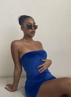 back view of model wearing Princess Polly Delilah Mini Dress Blue 