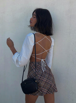 Front view of model wearing  front Darwin Mini Skirt Brown multi Princess Polly  Mini Skirts 