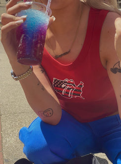 product Princess Polly Sleeveless Square Neck  The Rolling Stones America Cropped Tank Red