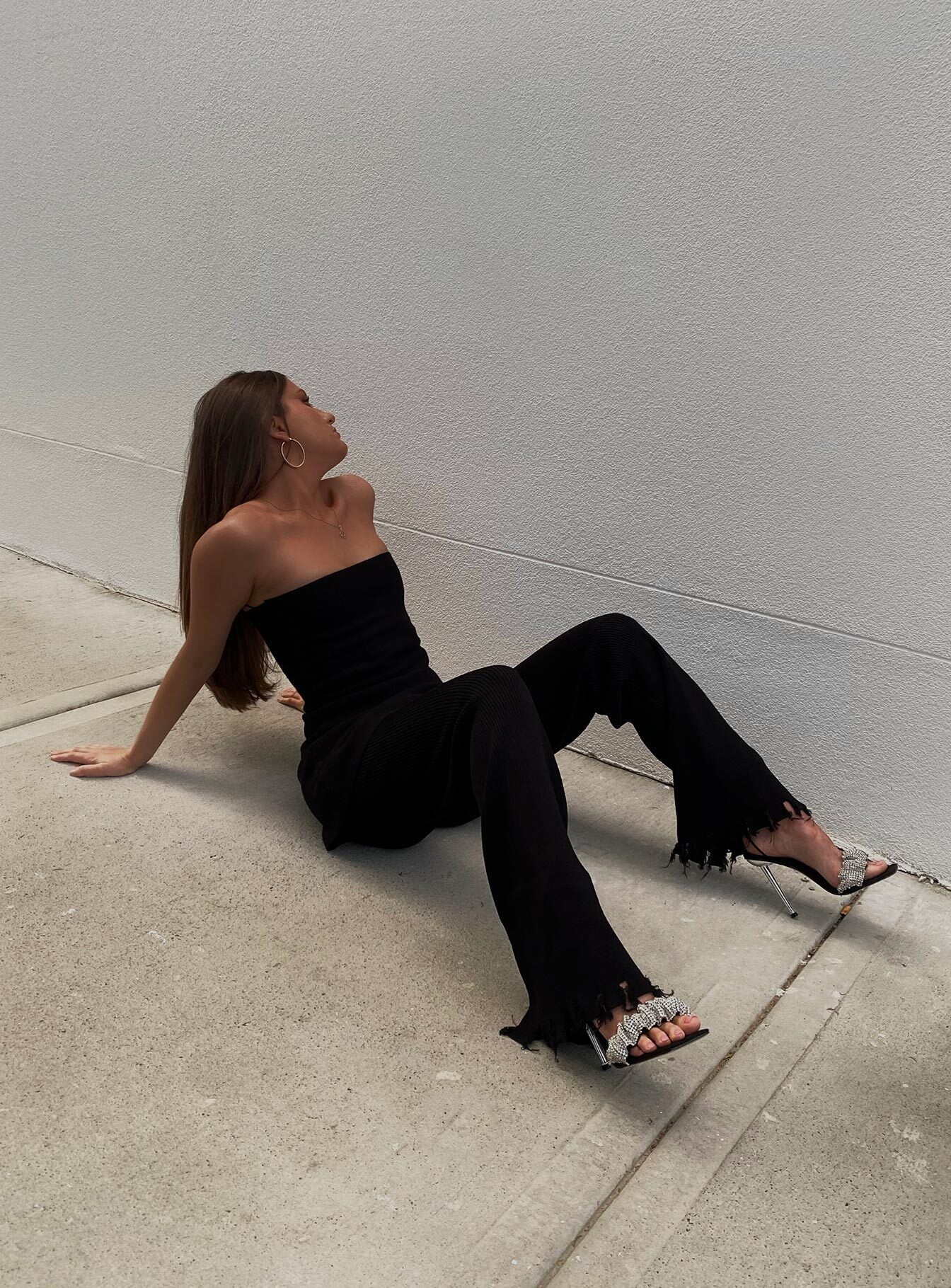 side view of model wearing Princess Polly Anderson Pants Black 