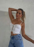 Front view of model wearing  front Princess Polly Sleeveless Square Neck  Miley Top White